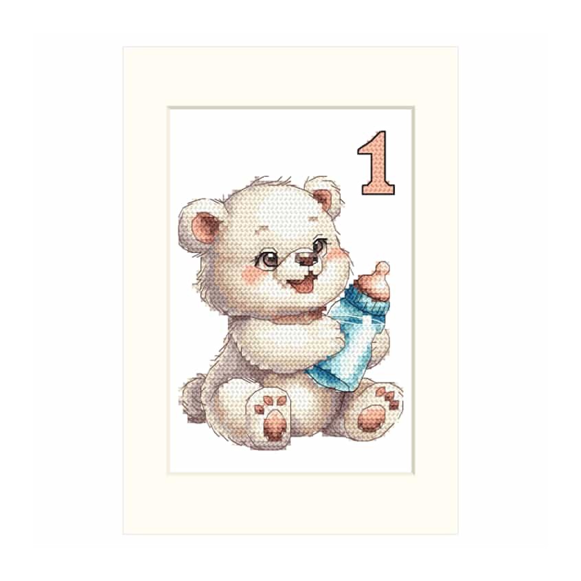 Cross stitch pattern for a phone - Birthday card - Teddy bear with a bottle