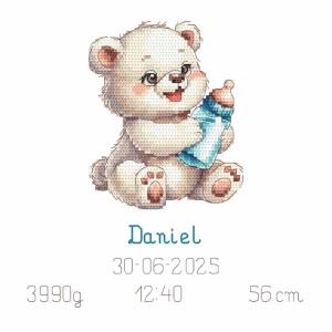 Z 10971 Cross stitch kit - Birth certificate - Teddy bear with a bottle