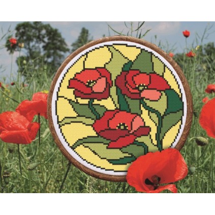 W 8601 Cross Stitch Pattern PDF - Glassmaleri - Valmuer