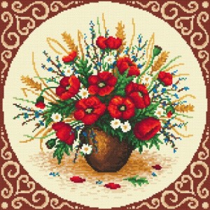 W 8482 Cross stitch pattern PDF - Poppies with arabesque