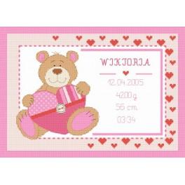 GC 8633-01 Cross stitch pattern - Birth certificate with teddy bear