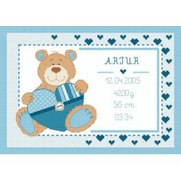 GC 8633-02 Cross stitch pattern - Birth certificate with teddy bear
