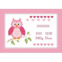 GC 8634-01 Cross stitch pattern - Birth certificate with owl