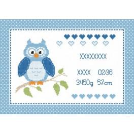GC 8634-02 Cross stitch pattern - Birth certificate with owl