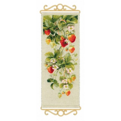 Rio 1551 Cross Stitch Kit med garn - jordgubbar