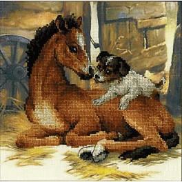 RIO 0052PT Cross stitch kit with yarn and printed background - Friends