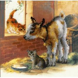 RIO 0053PT Cross stitch kit with yarn and printed background - Cheerful farm