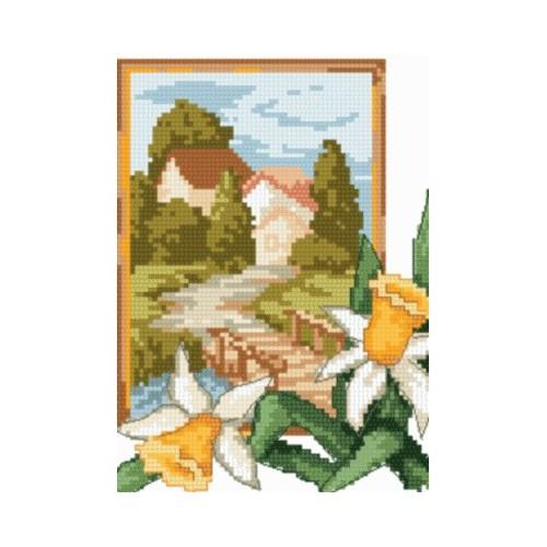 Z 4592 Cross stitch kit - Landscape with jonquil`s Z 4592 Cross stitch kit - Landscape with jonquil`s