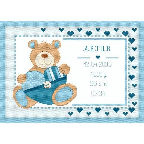 Cross stitch kit - Birth certificate with teddy bear Cross stitch kit - Birth certificate with teddy bear