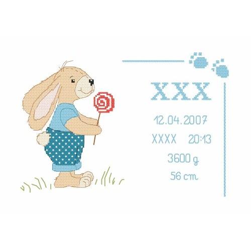 Cross stitch kit - Birth certificate with bunny Cross stitch kit - Birth certificate with bunny