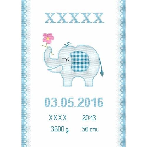 Cross stitch kit - Birth certificate with an elephant Cross stitch kit - Birth certificate with an elephant