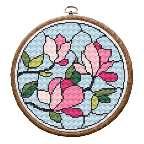 Kit with tapestry and frame - Stained glass – Magnolias Kit with tapestry and frame - Stained glass – Magnolias