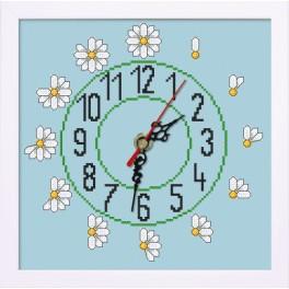 ZGR 8831 Cross stitch kit with mouline, clock and frame - Clock with dasies