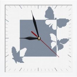 ZGRI 8674 Cross stitch kit with mouline and beads, clock and frame - Clock with butterflies