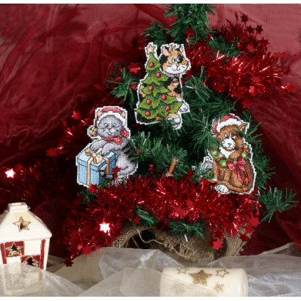 ZU 4861 Kit Cross Stitch - Decorações de Natal - Gatos de Natal