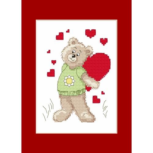 cross stitch kit valentine s day card teddy bear with a heart