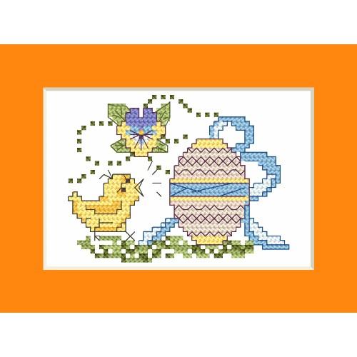 Cross stitch kit - Easter card - Chick with Easter egg Cross stitch kit - Easter card - Chick with Easter egg