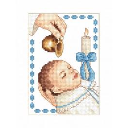 ZI 4925-02 Cross stitch kit with mouline and beads - Card - Boy baptism