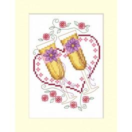 ZI 4953-02 Cross stitch kit with mouline and beads - Wedding card - Glasses