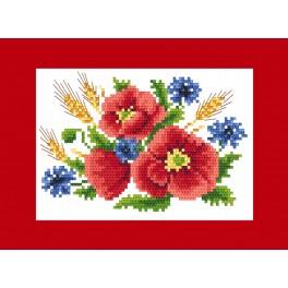 ZI 4932 Cross stitch kit with mouline and beads - Greeting card - Poppies with cornflowers