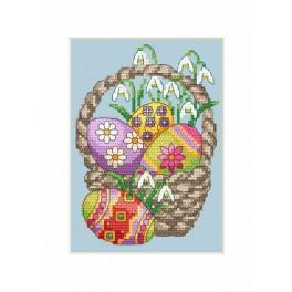 ZI 4917 Cross stitch kit with mouline and beads - Easter postcard - Easter eggs in a basket