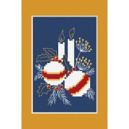 ZI 4949-01 Cross stitch kit with mouline and beads - Christmas card - Christmas balls
