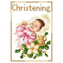 ZU 4425-01 Cross stitch kit - Card - Rememberance of baptism - Girl