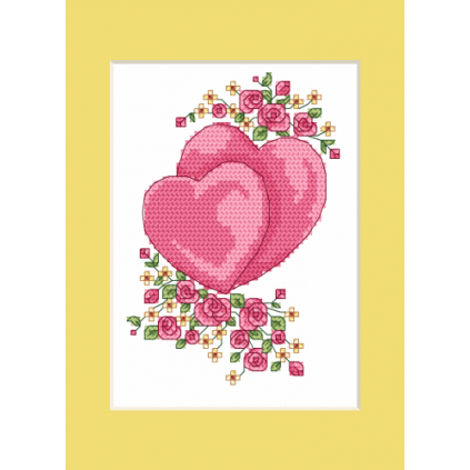 Zi 4984 Cross Stitch Kit med Mouline och pärlor - Bröllopskort - Hearts