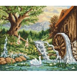 ZI 8213 Cross stitch kit with mouline and beads - Landscape with a windmill