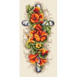 ZI 8274 Cross stitch kit with mouline and beads - Cross with nasturtium