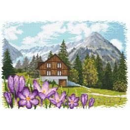 ZI 8407 Cross stitch kit with mouline and beads - Crocuses in the Alps