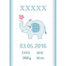 ZI 8636-02 Cross stitch kit with mouline and beads - Birth certificate with an elephant
