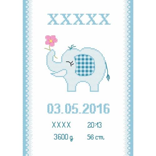 Cross stitch kit with beads - Birth certificate with an elephant Cross stitch kit with beads - Birth certificate with an elephant