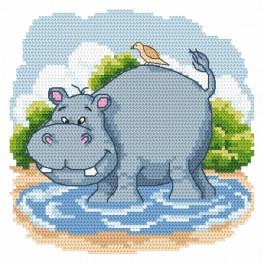 ZI 8644 Cross stitch kit with mouline and beads - Funny hippo