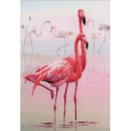 RPT 0012 Cross stitch kit with mouline and printed background - Flamingos