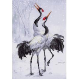 RPT 0028 Cross stitch kit with mouline and printed background - Cranes