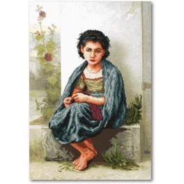 ZA 11103 Cross stitch kit with printed background - The little knitter