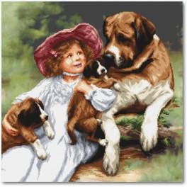 ZA 11104 Cross stitch kit with printed background - Girl with a doggy