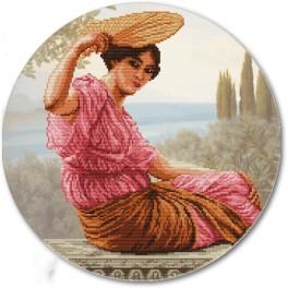 ZA 11108 Cross stitch kit with printed background - Girl with a fan