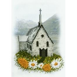 ZA 11114 Cross stitch kit with printed background - Church in the mountains