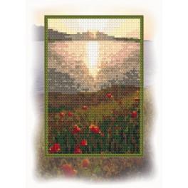ZA 11115 Cross stitch kit with printed background - Sunset over the lake