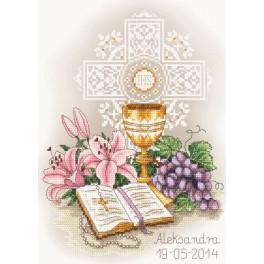 ZT 4958 Cross stitch kit with printed background - In rememberance of First Communion