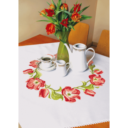 ZU 8355-01 Kit punto croce - Tovaglia - Ghirlanda di tulipani