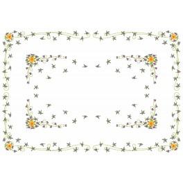 ZU 8463 Cross stitch kit - Tablecloth - Daffodils with violas