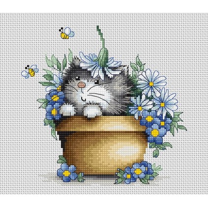 LS B1048 Kit punto croce - Gattino in fiori
