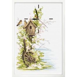 ZGR 10063 Cross stitch kit with mouline, clock and frame - Spring clock