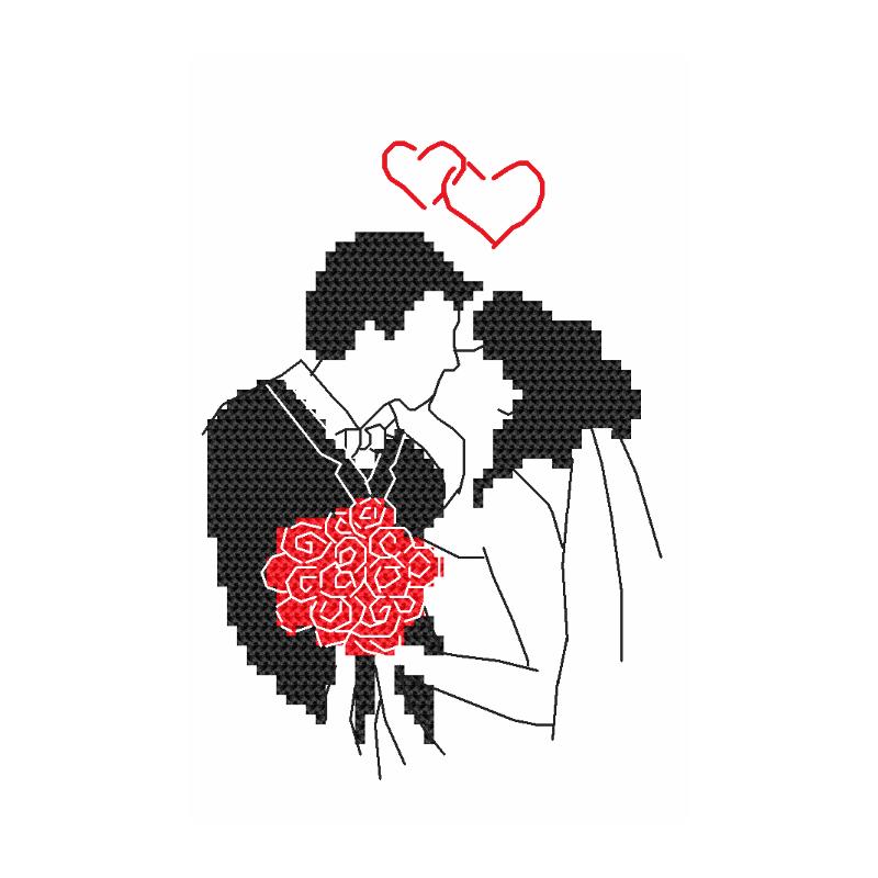 Cross Stitch Pattern Card Wedding Hearts