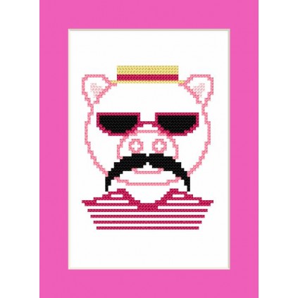 GU 8910 Patrón punto de cruz - Tarjeta - Hipster pig boy