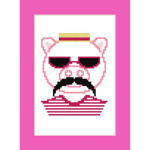 Cross stitch kit - Card - Hipster pig boy Cross stitch kit - Card - Hipster pig boy