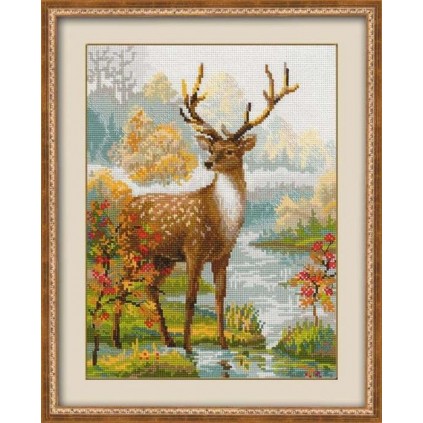 Rio 1077 Cross Stitch Kit med garn - hjortar